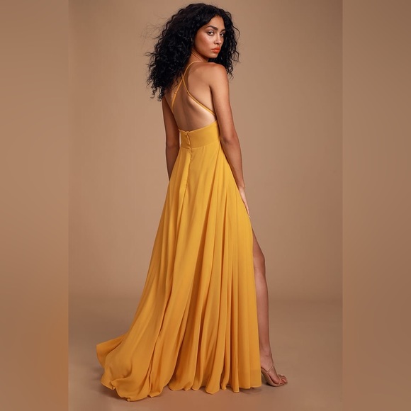 Lulu’s Dreamy Romance Mustard Yellow Backless Maxi Dress - Picture 3 of 7